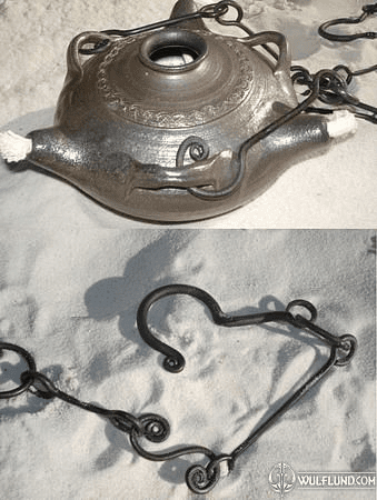 OIL LAMP AND HAMMERED IRON CHAIN