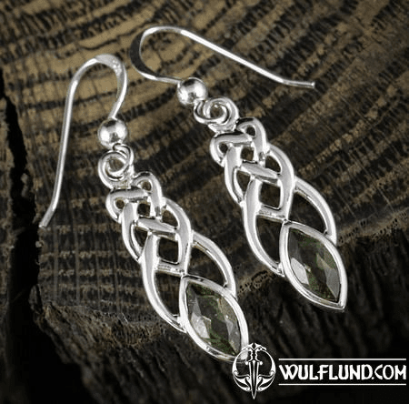 ASTEROPE, EARRINGS, FACETED MOLDAVITE, SILVER