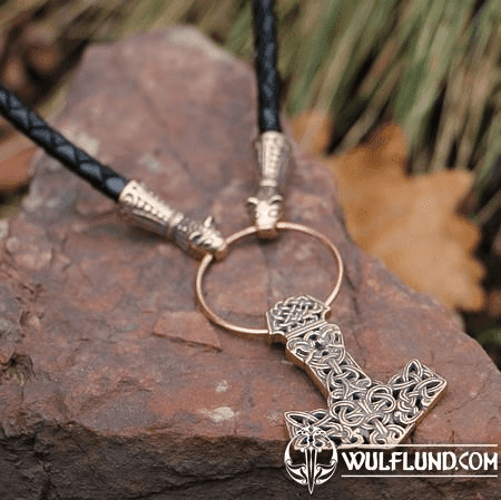 THOR'S HAMMER LEATHER BOLO, BRONZE