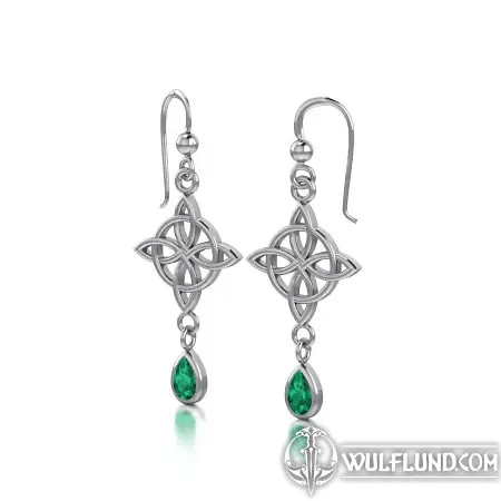 KNOTS OF LIFE, SILVER EARRINGS WITH EMERALD GLASS