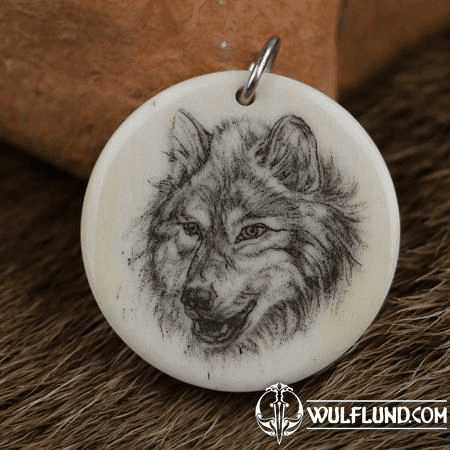 LOUP, BOIS DE CERF GRAVÉ PENDENTIF