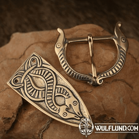 SLEIPNIR, BUCKLE AND VIKING STRAP END, BRONZE