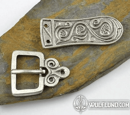 DARK AGE, BELT BUCKLE AND STRAP END, SILVER COLOUR