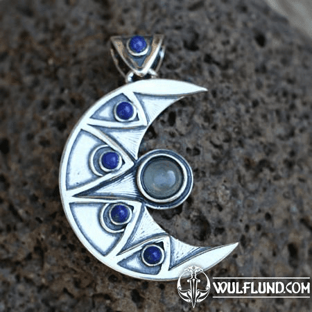 LUNA PENDANT, LAPIS LAZULI, STERLING SILVER