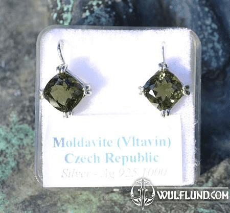 RHETIA, STERLING SILVER MOLDAVITE EARRINGS