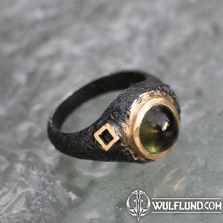 BOHEMIA, BAGUE DE LUXE EN ARGENT AVEC MOLDAVITE TCHÈQUE