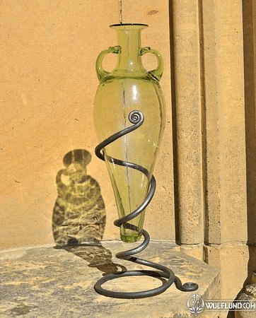 GLASS AMPHORA WITH FORGED STAND