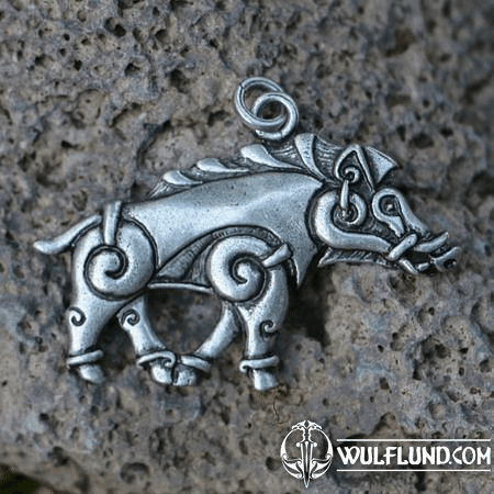 COLLACH - CELTIC BOAR PENDANT, ZINC, ANTIQUE SILVER