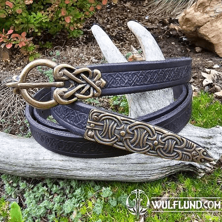 BORRE CEINTURE VIKING DÉCORÉE, NOIRE, LAITON VIEILLI