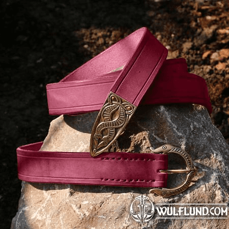 VIKING BELT, BORRE BEAST, LEATHER BRONZE RED