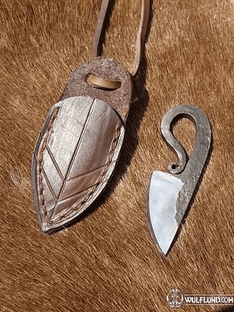 NECK KNIFE WITH LEATHER SHEATH, FORGED