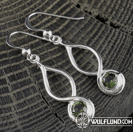 BLAINE, EARRINGS, FACETED MOLDAVITE, SILVER