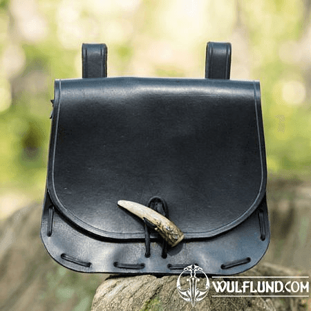 LEATHER HISTORICAL BELT BAG, ANTLER, BLACK