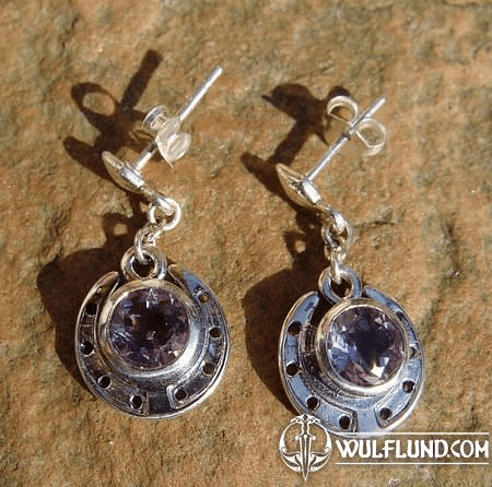 HORSESHOE, SILVER EARRINGS WITH AMETHYST, AG 925