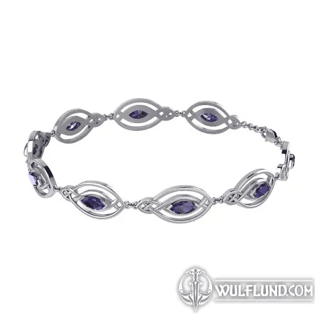 KNOTTED SILVER BANGLE DE LUXE WITH AMETHYSTS, AG 925