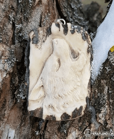 HOWLING WOLF, CARVED ANTLER PENDANT