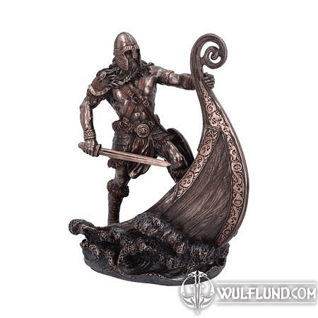 BRONZED HALVOR VIKING LONGSHIP FIGURINE 24CM