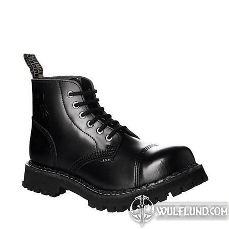 LEATHER BOOTS STEEL BLACK 6-EYELET-SHOES