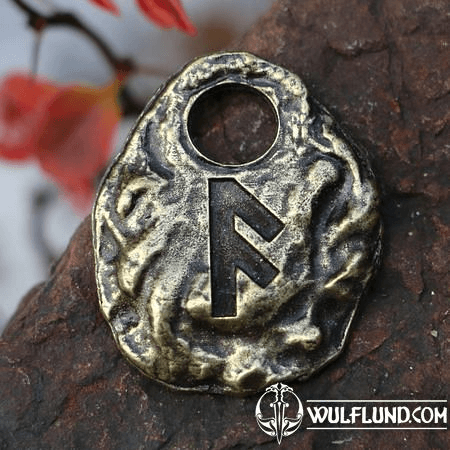 ANSUZ - PENDENTIF RUNE, ZINC, LAITON ANTIQUE