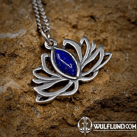 SACRED LOTUS FLOWER, SILVER PENDANT - LAPIS