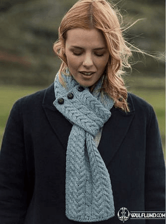 BUTTONED LOOP SCARF, MERINO WOOL, GREY