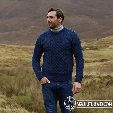 TRADITIONAL ARAN SWEATER IRELAND PACIFIC BLUE