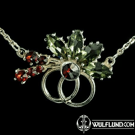 ORCA, MOLDAVITE, GARNET, CZECH JEWEL, NECKLACE