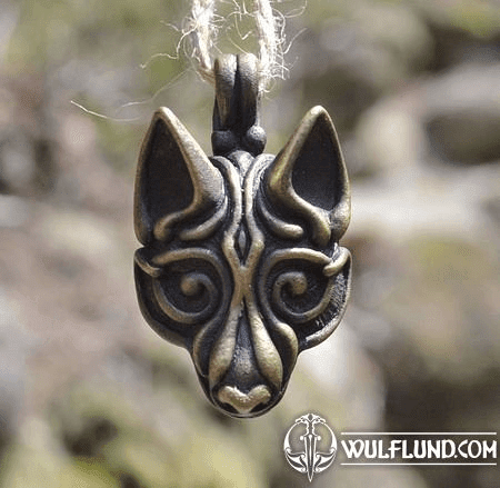 VIKING WOLF HEAD, TIN PENDANT BY WULFLUND, BRASS PLATED