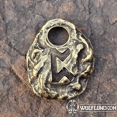 PERTHRO - RUNIC AMULET, ANTIC BRASS