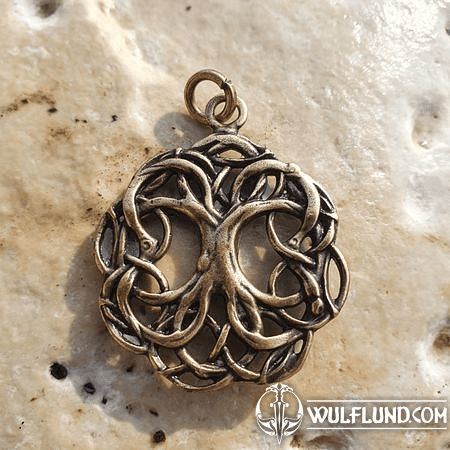 CELTIC TREE OF LIFE, KNOTTED, ZINC PENDANT, ANTIQUE BRASS