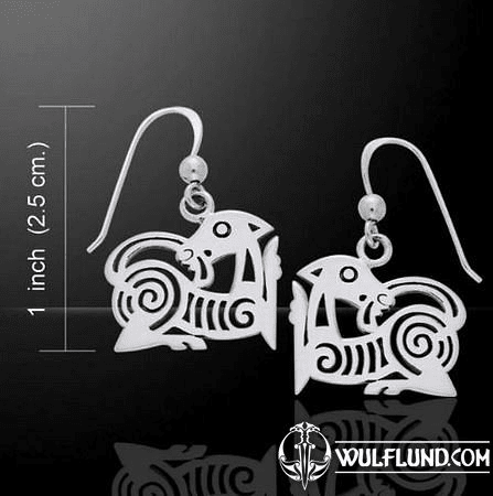 VIKING BEASTS, BORRE STYLE EARRINGS, SILVER 925