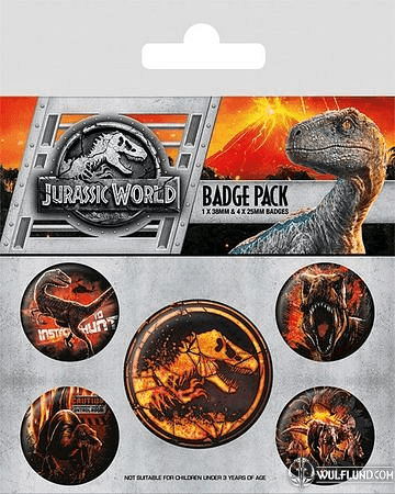 JURASSIC WORLD, BADGES, SET OF 5