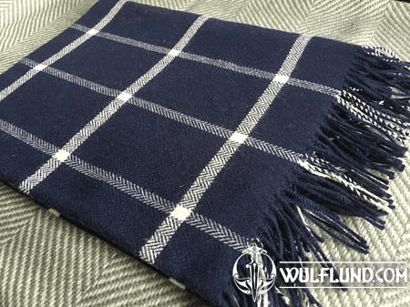 BLUE & WHITE WINDOWPANE THROW, WOLLDECKE