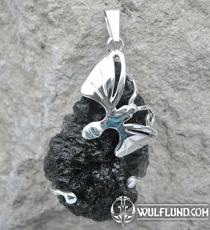 BUTTERFLY, RAW MOLDAVITE PENDANT, STERLING SILVER