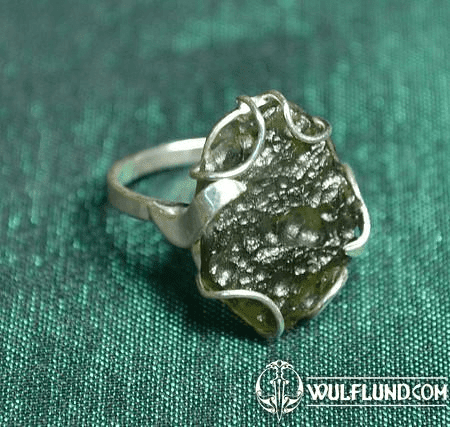 SILVER RING, RAW MOLDAVITE, AG 925