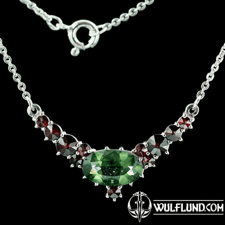 AILIS, SILVER NECKLACE, MOLDAVITE, GARNET