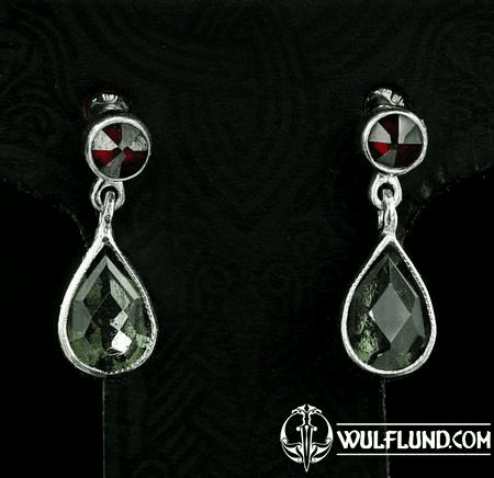 PETRONIA, SILVER EARRINGS, MOLDAVITE, GARNET