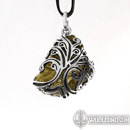 TREE OF LIFE PENDENTIF À MOLDAVITE TCHÈQUE EN ARGENT