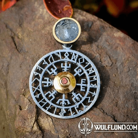 VEGVISIR, RUNES, PENDANT, SILVER, AQUAMARINE