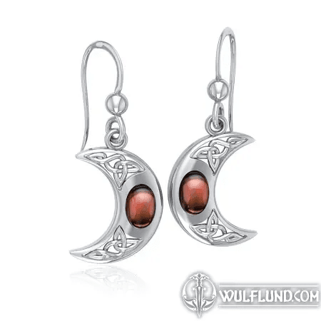 SILVER CRESCENT MOON EARRINGS WITH GARNET