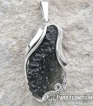 NEBULA, RAW MOLDAVITE PENDANT, STERLING SILVER