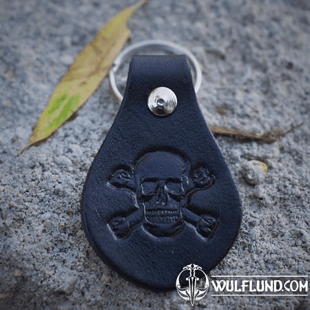 BLACK SKULL, KEYRING, LEATHER