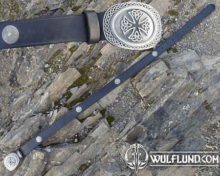 LEATHER BELT WITH THE CELTIC CROSS AND CONCHOS