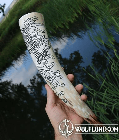 FÁFNIR - DRAGON, CARVED DRINKING HORN