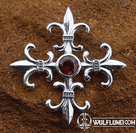 FLEUR DE LIS, GARNET CROSS, AG 925