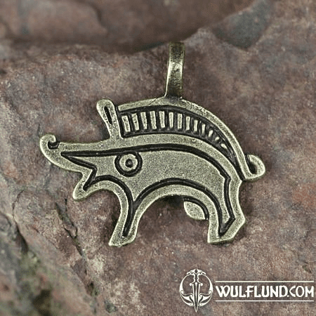 GERMANIC BOAR, PENDANT, ZINC, ANTIQUE BRASS