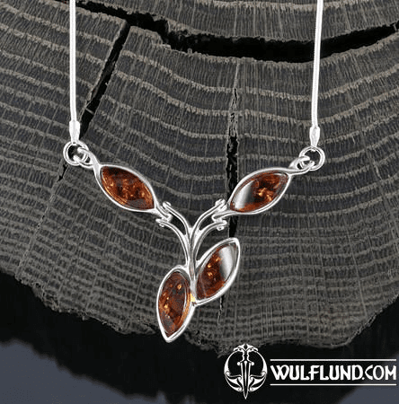 FLORA, AMBER, NECKLACE, STERLING SILVER