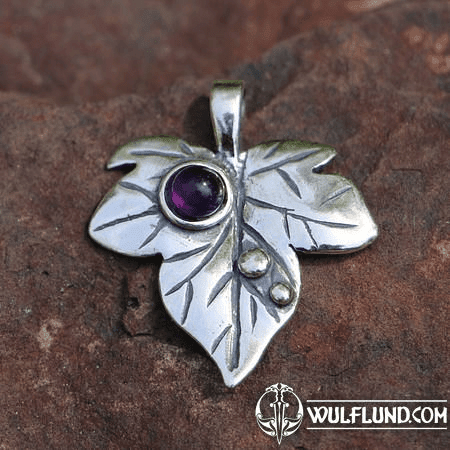 EFEU BLATT, SILBER ANHÄNGER AMETHYST