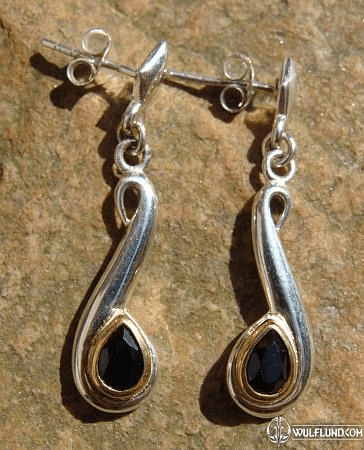 VOLUTES, SILVER EARRINGS WITH BLACK SPINEL, AG 925