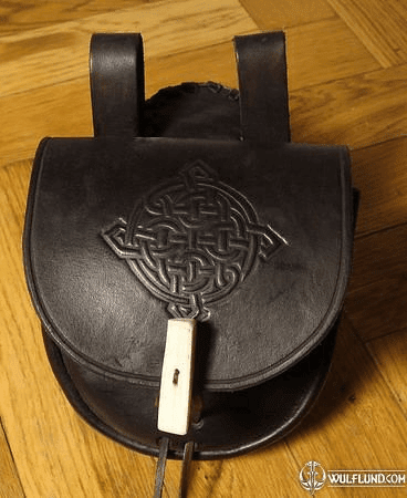 LEATHER BAG WITH BONE BUTTON, BLACK